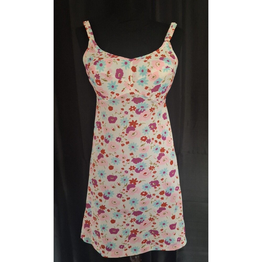 Vtg 60s Mini Nightgown Dress MOD floral empire waist built in bullet bra 34C